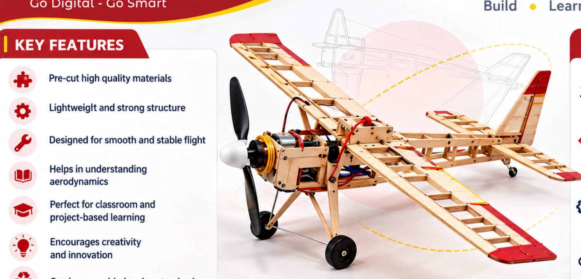 Wooden biplane aeromodel kit for aeromodelling station in schools