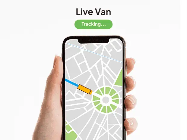 Real time live van tracking interface on mobile app illustration