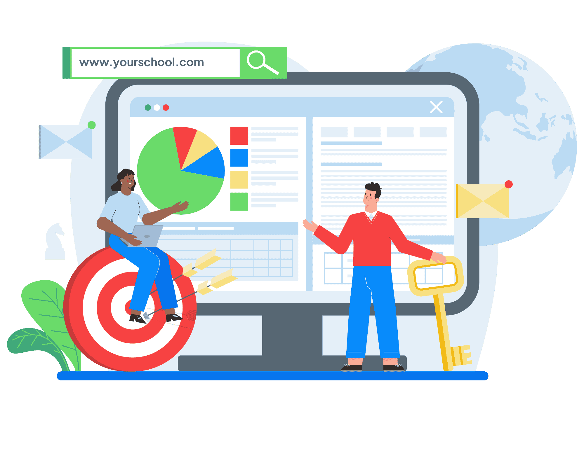 Professional school website design and service overview infographic