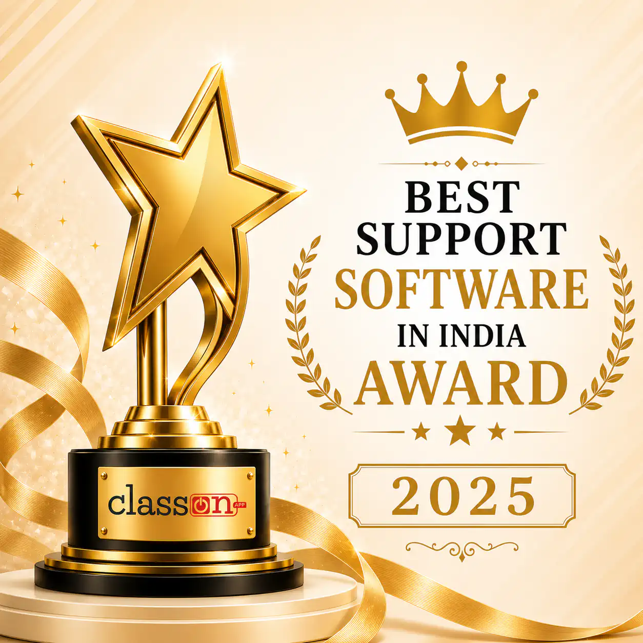 Best Support Software in India Award 2025 - Class ON AI Powered School ERP Software