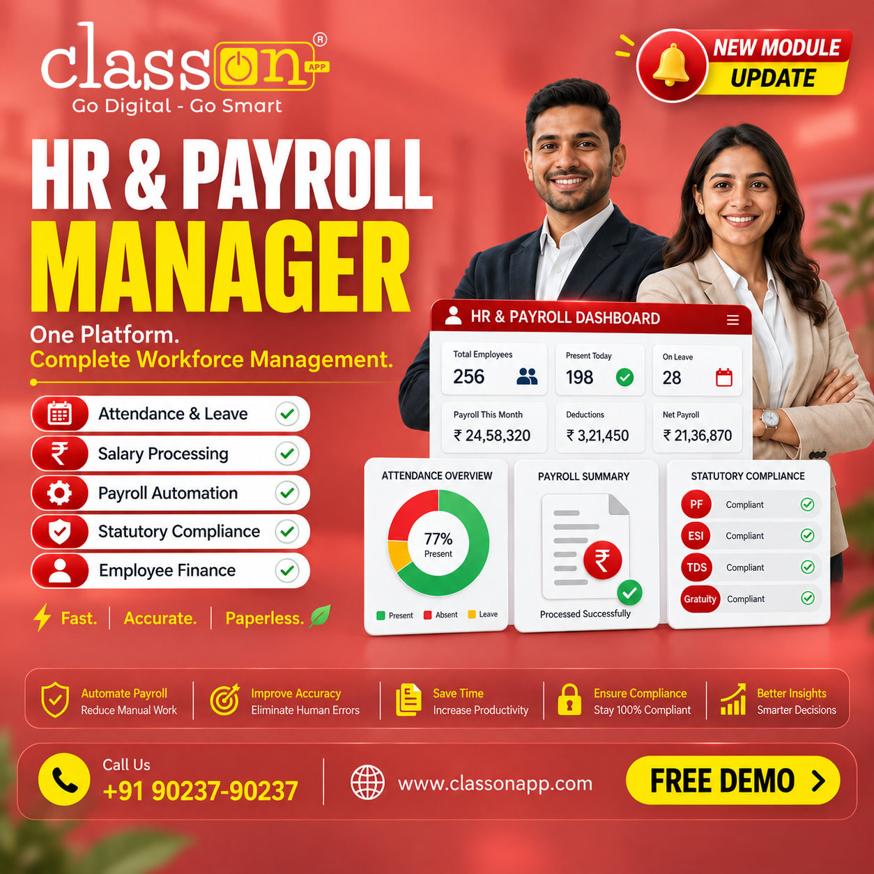 HR & Payroll Manager Module - Class ON AI Powered School ERP Software