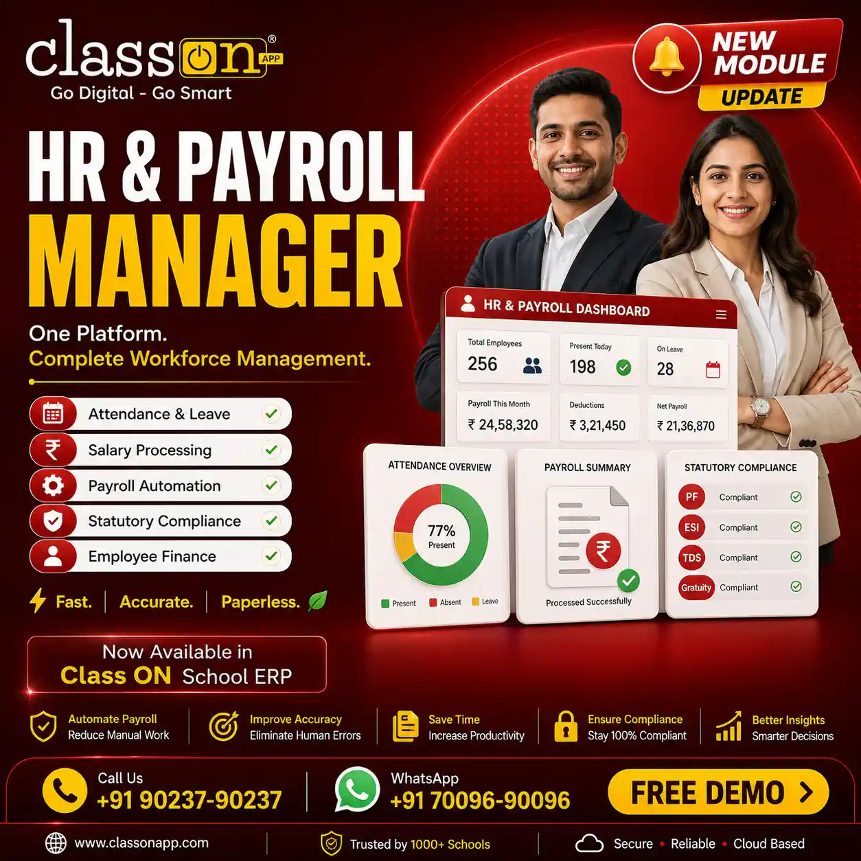 HR & Payroll Manager Module - Class ON AI Powered School ERP Software