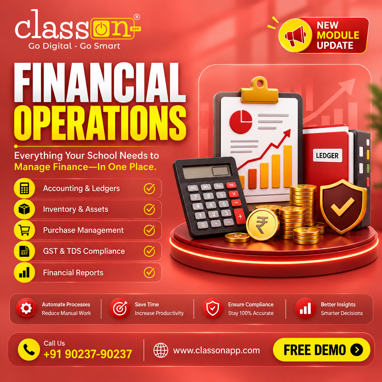 Financial Operations Module in Class ON School ERP Dashboard