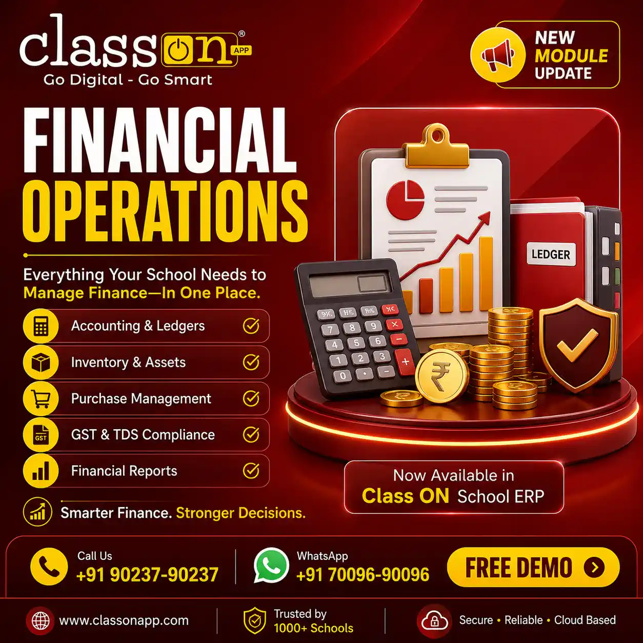Financial Operations Module in Class ON School ERP Dashboard